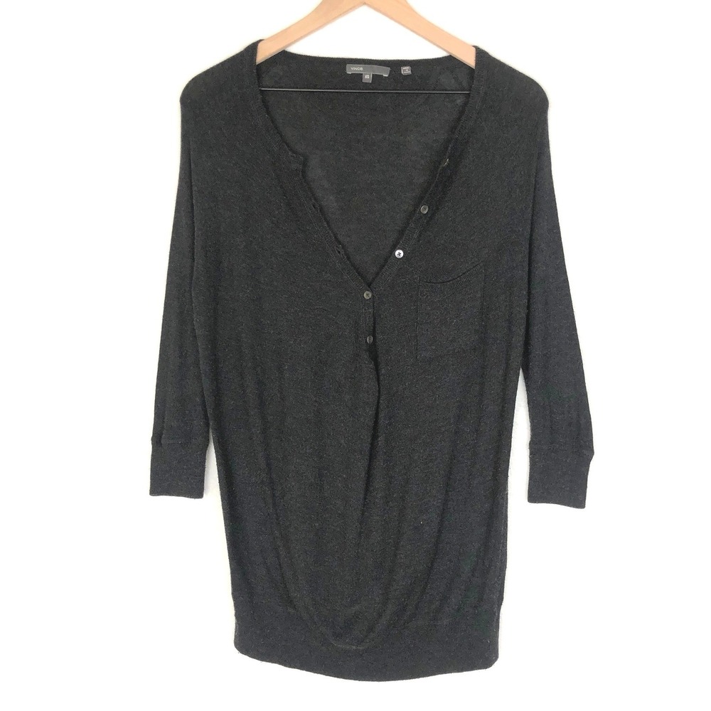 VINCE Tunic Sweater Top Women's Sz XS Dark Gray Pullover 3/4 Sleeve Minimal